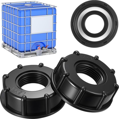 Adaptateur IBC 1 Pouce Filetage Femme, 2 Pièces Bouchon Adaptateur pour Réservier IBC S60x6 Robinet de Vidange pour Conteneur à Eau 1000L 1" BSP (Noir) (1/5)