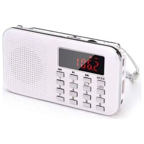 Radio portable, radio FM AM, alimentée par batterie et secteur, MP3, haut-parleur, compatible carte TF/USB, lampe de poche, applicable (blanc) (1/5)