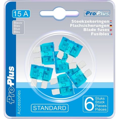 Fusibili lamellari standard 15A blu 6 pezzi in blister