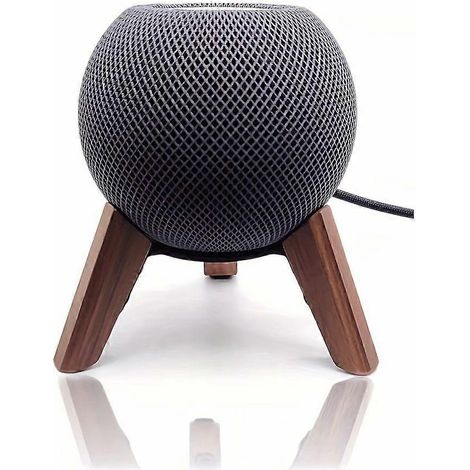 Support trépied pour mini enceinte connectée, structure en bois massif et métal, patin antidérapant en silicone, marron (1/5)