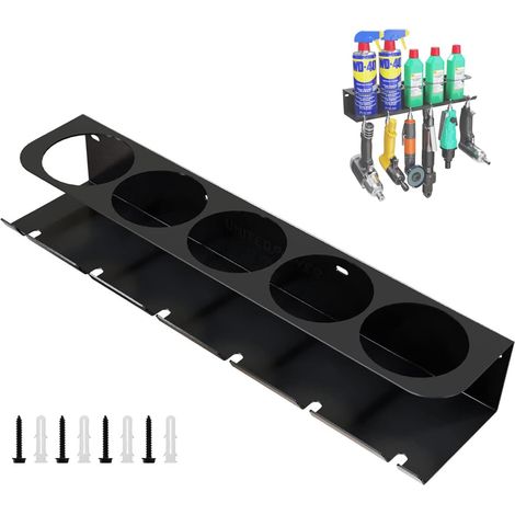 Soporte de pared para latas de aerosol, estante de almacenamiento con 5 orificios y 6 ranuras, soporte para latas de aerosol, estante de taller (1 pieza) (1/5)