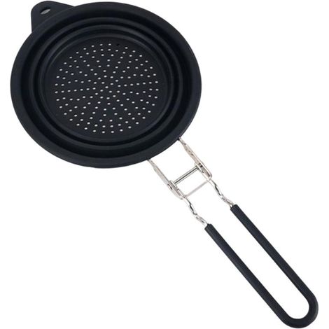 Colador redondo plegable de silicona con mango, colador de cocina plegable para escurrir verduras. (1/4)