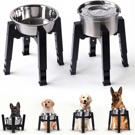 Mangeoire surélevée ajustable pour chien et chat, support double gamelle en acier inoxydable, pieds modulables hauteur réglable, structure large stable anti-basculement préserve la colonne vertébrale (1/3)