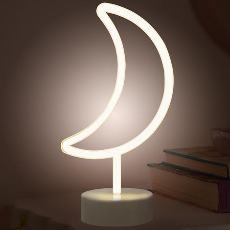 NOLUXA enseigne lumineuse LED néon déco de chambre veilleuses éclairage intérieur à piles et alimenté par USB Lampes(Lune Blanc Chaud) (1/5)