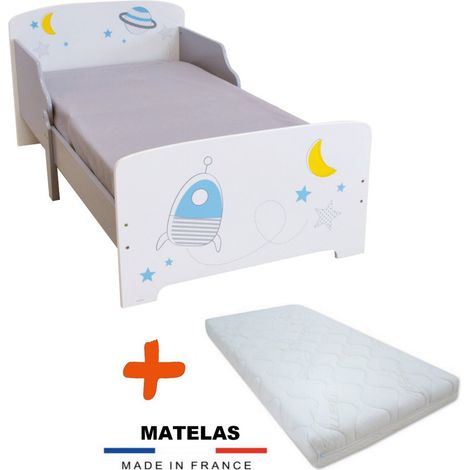 Lit en bois Espace et aventure spatiale 140 cm + Matelas (1/4)
