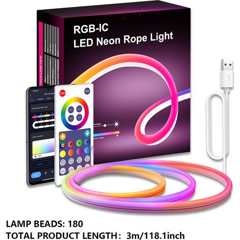 Guirlande lumineuse LED néon RGB IC 16 millions de couleurs, style graffiti, Wi-Fi, Bluetooth, musique, idéale pour chambre, salon ou salle de jeux. Décoration (1/5)