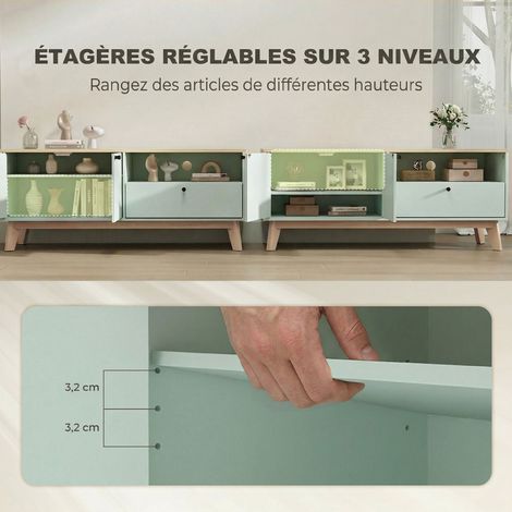 Meuble TV 120 cm, meuble télé pour téléviseur jusqu'à 36 pouces avec 2 portes, tiroir, compartiment ouvert, vert clair (1/5)