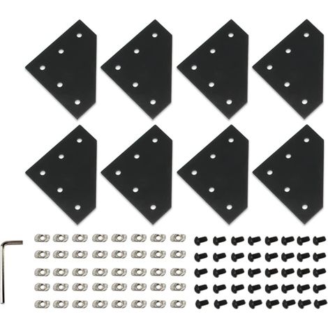 Lot de 8 plaques de support d'angle en forme de L avec vis et écrous en T pour cadre d'imprimante 3D en aluminium profilé série 3030 noir-L avec écrou (1/5)