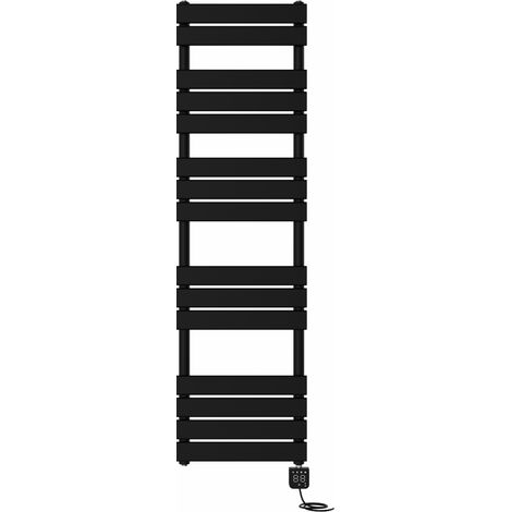 NRG Prefilled Thermostatic Electric Flat Panel Heated Towel Rail Radiator Black 1600x450mm (1/5)