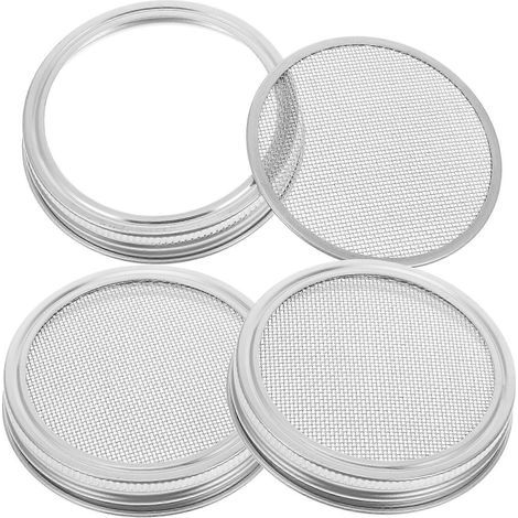 Set mit 3 Edelstahl-Keimdeckeln (86 mm) für Einmachgläser mit weiter Öffnung zum Keimen von Bio-Saatgut zu Hause und in der Küche. – 8,60 x 8,60 x 1,70 cm – Silber (1/5)