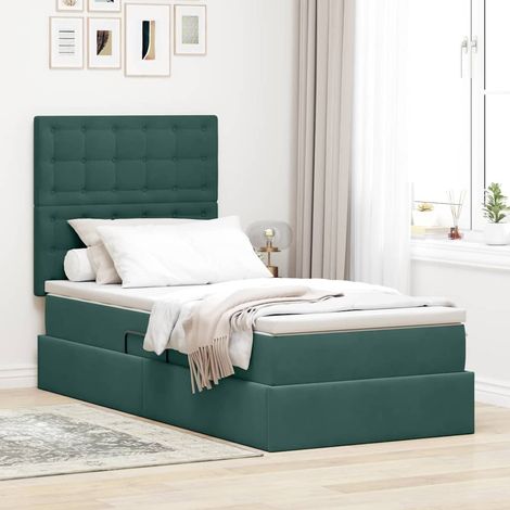 vidaXL LED-Speicherbett mit Matratze Dunkelgrün 90 x 200 cm Samt (1/5)