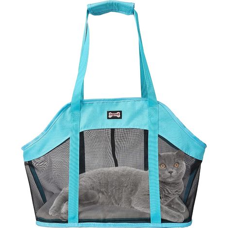 Tragetasche für Hunde und Katzen, atmungsaktive Netz-Haustierhandtasche, blau (1/5)