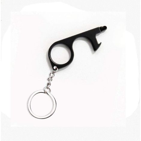 1 Ouvre-porte sans contact - Clé hygiénique - Décapsuleur - Outil tactile - Pour portes et écrans - Noir - 7,2x3 cm (1/5)