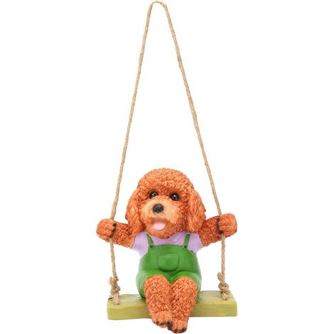 Chien Teddy suspendu style pendule décoratif de jardin en résine marron, statue artisanale de dessin animé