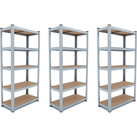 Set Di 3 Scaffale In Metallo E MDF Scaffale Ad Alta Portata Fino a 875 kg Con 5 Ripiani Regolabili Ideale Per Garage Officina Cantina Capannone Magazzino Design Modulare 180 x 90 x 40 cm
