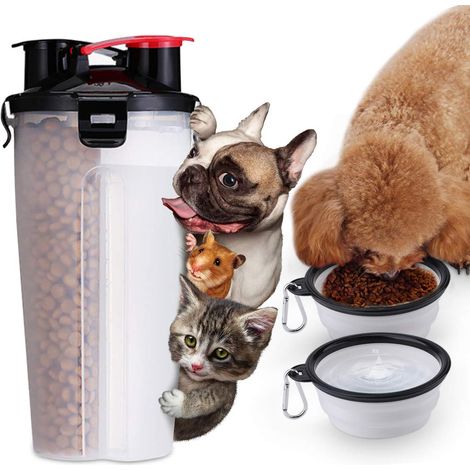MINKUROW Borraccia Per Cani 2 In 1 Borraccia Per Cani Portatile A Prova Di Perdite Con 2 Ciotole Per Cani Pieghevoli Bianco (1/5)