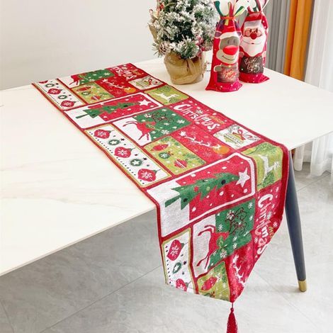 Chemin de Table de Noël, Nappe à Pompons Brodés, Nappe de Noël Rouge, Nappe à Pompons de Noël, Nappe de Noël Lavable, pour Tables à Manger, Tables Basses, Cuisines, Hôtels (180x33cm) (1/5)