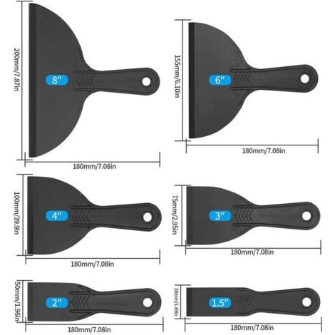 6 Pièces Couteau à Mastic, Spatules Plastique, Outil de Grattoir de Peinture pour Décalcomanies, Papier Peint, Pâtisserie Voiture - 1.5/2/3/4/6/8 Pouces (1/4)
