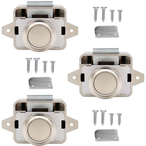 3 Pcs Bouton Poussoir Loquet,Bouton Poussoir Serrure,Sans Clé Serrure de Meuble Fermoir,Loquet à Bouton Poussoir,pour Porte de Camping Car,Van,Caravane,Placard,Tiroir,Porte(Beige) (1/5)