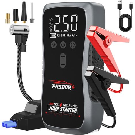 8000A Booster Batterie Voiture avec Gonfleur 150PSI, 25000mAh Booster de Batterie (Tous Gaz/10L Diesel), 12V Démarreur Batterie Voiture, Jump Starter avec Lumière LED (1/5)