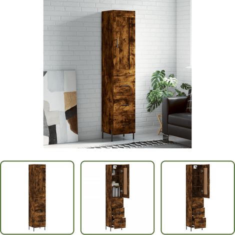 Buffet en bois - Buffet haut Chêne fumé 34,5x34x180 cm Bois d'ingénierie (1/5)