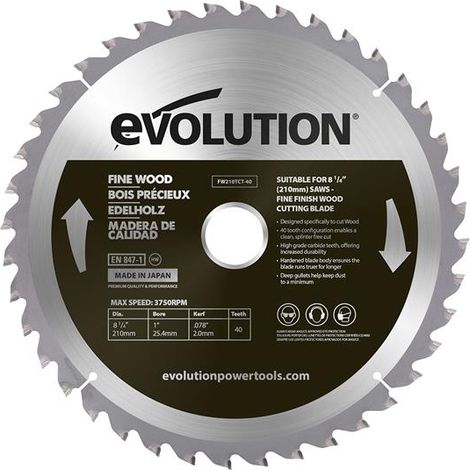 Evolution Fine Wood Mitre/Table Saw Blade 210 x 25.4mm x 40T
