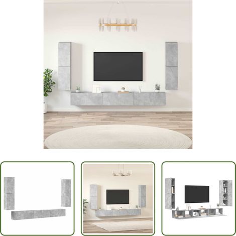 vidaXL Wandmontage - 7-tlg. TV-Schrank-Set Betongrau Holzwerkstoff (1/5)