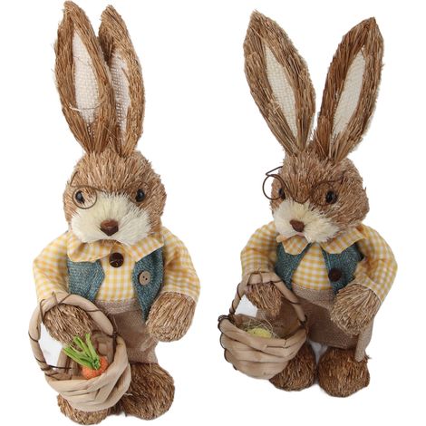 2 pièces Lapin de Pâques Déco Rustique Ornement Maison Fête Fournitures (1/5)