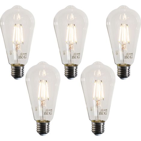 Set of 5 E27 LED Filament Bulbs ST64 Clear 4W 470 lm 2700K (1/4)