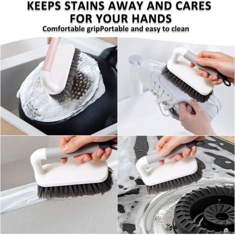 Lot de 2 brosses à récurer avec poignée, pour douche, salle de bain, tapis, cuisine et baignoire (gris) (1/5)