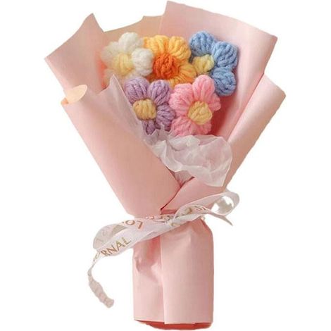 Bouquet Tricoté - Fleurs Artisanales en Laine - Décoration Intérieure et Cadeau pour Fête des Mères, Saint-Valentin, Anniversaire - 1 Pièce (1/5)