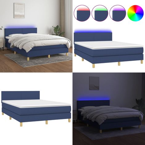 Sommier à lattes de lit avec matelas LED Bleu 140x200 cm Tissu - Sommier Tapissier - Lit Avec Led - Lit Design - Lit Moderne - Lit Bleu - Home & Living (1/5)