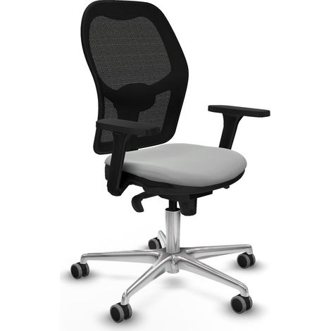 Jorquera sincro malla negra similpiel gris claro brazos 3D base aluminio ruedas 65mm engomada (1/5)