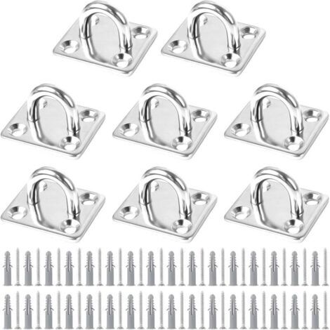 Lot de 8 plaques à œillet en acier inoxydable – Fixation pour voile d'ombrage, bateau, plafond mural, balançoire, hamac – Capacité 50 kg (1/5)