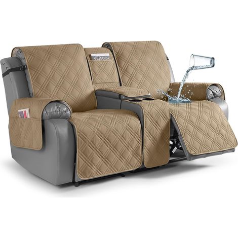 Waterproof Loveseat Cover with Console, Non-Slip Loveseat Cover with Console and Pocket, Separate Sleeping Sofa Cover, Furniture Protector, 2-Seater (1/5)