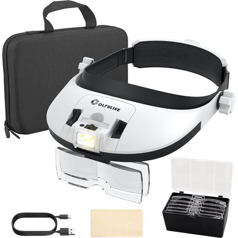 Vergrößerungsbrille mit Licht, 8-LED-Stirnlampe mit leichtem Kopfband, 5 Linsen (1,0x bis 3,5x), 900-mAh-Akku mit USB-Ladefunktion, 3 Beleuchtungsmodi und 2 Helligkeitsstufen, Brille