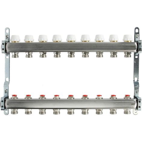 Collecteur plancher chauffant 9 circuits 1’’ acier inoxydable