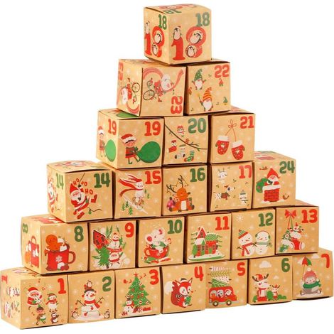24pcs Calendrier de l'Avent de Noël, Bonhomme de Neige du Père Noël Boîte Noël Boîtes Cadeaux de Calendrier de l'Avent pour Enfants Décoration de Vacances de Noël en Famille (1/5)