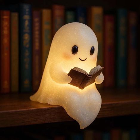 Lampe Fantôme Livre - 15cm LED Résine Lumière Chaude - Pour Décoration Halloween, Cheminée et Nuit (1/5)