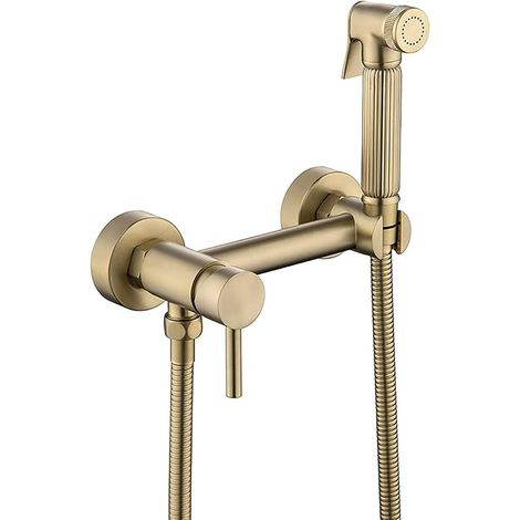 Kit Douchette WC Laiton Douchette à Main Bidet Kit Montage Mural Pulvérisateur de Bidet avec Eau Chaude et Froide, pour Hygiène Personnelle,Brushed Gold (1/5)