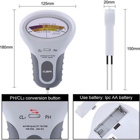 Testeur de qualité de l'eau 2 en 1 Testeur de pH numérique Chlore CL2 Portable avec Grand écran pour Spa de Piscine spa Analyseur (1/4)