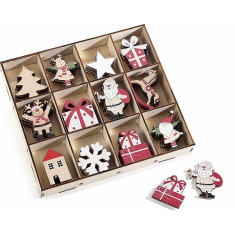 Addobbi Natalizi in Legno Adesivi per Casa e Pacchi Regalo 72 Pezzi Assortiti (1/3)