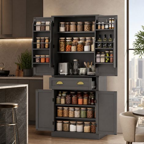Mobile contenitore 182 cm, 4 ante, 1 cassetto, in MDF nero DESVIAE (1/5)