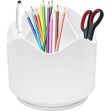 Pot à crayons rotatif Pot de bureau rotatif – Organiseur de bureau portable, organiseur de maquillage brossé pour la maison, le bureau, l'école, (1/4)