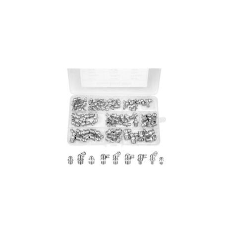 60 Pièces graisseur a visser, Assortiment Graisseur M6 M8 M10, Droit Graisse Raccord 45° 90° 180°, avec Boîte en Plastique, pour Équipement Mécanique, Embout de Graissage Fixations (1/5)