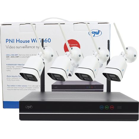 PNI House WiFi660 Kit di videosorveglianza NVR 8 canali e 4 telecamere wireless da esterno 3MP, P2P, IP66 (1/5)