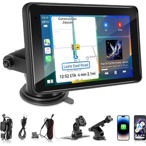 CarPlay Écran de voiture Android sans fil 7" avec écran tactile, caméra de recul, écran IPS, Bluetooth, Mirror Link, FM/AUX, Siri, pour toutes les voitures-Karteo (1/5)