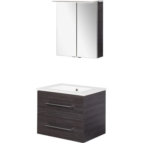 Fackelmann B.perfekt Badmöbel Set 3-teilig, 60 cm, Anthrazit, LED-Spiegelschrank-09830 (1/5)
