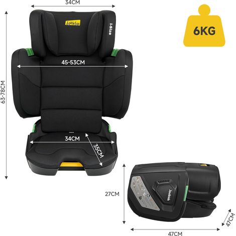 Siège auto réhausseur enfant Jovikids, pliable avec dossier, compatible ISOFIX et norme i-Size R129, adapté aux enfants de 3 à 12 ans (100-150 cm), design noir pratique pour voyages. (1/5)
