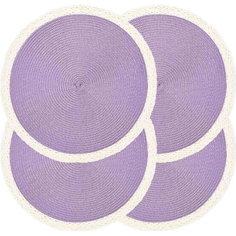 Lot de 4 sets de table ronds tressés antidérapants et lavables pour décoration de table de cuisine, salle à manger (violet menthe), 38,1 cm'Bord Blanc Violet Clair 4 pcs'Bord Blanc Violet Clair'4 pcs (1/5)